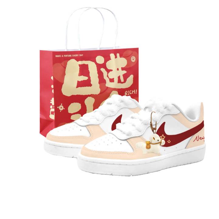 Nike Nike Court Borough 2 Star Luck Red Year, Kung Fu Rabbit Leather Cushioning Abrasion Resistant Slip Resistant