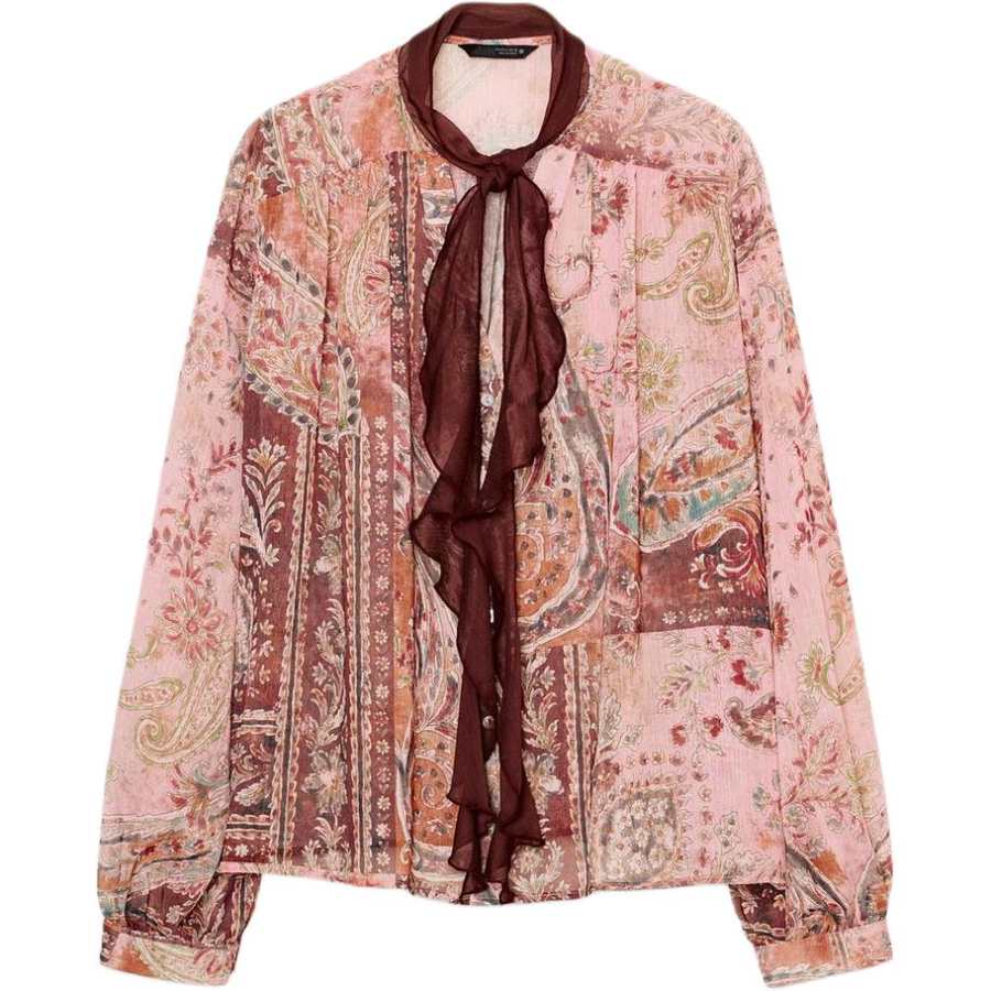 ZARA Chiffon Shirts Women's Multicolor V Neck
