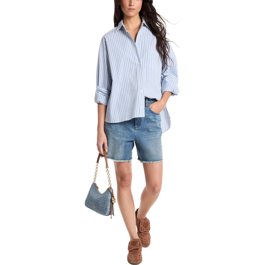 MICHAEL KORS Shirts Women's Blue White Turndown Pointed Collar Moderate