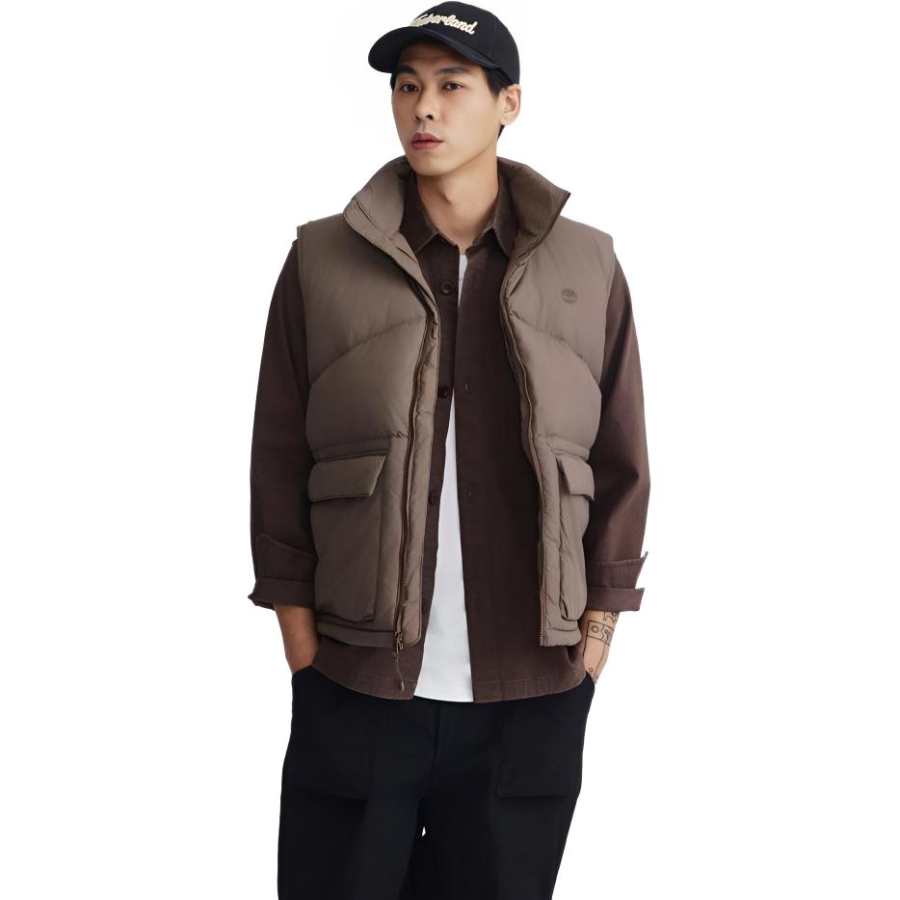 Timberland Down Vests Men's Brown Stand Collar Moderate