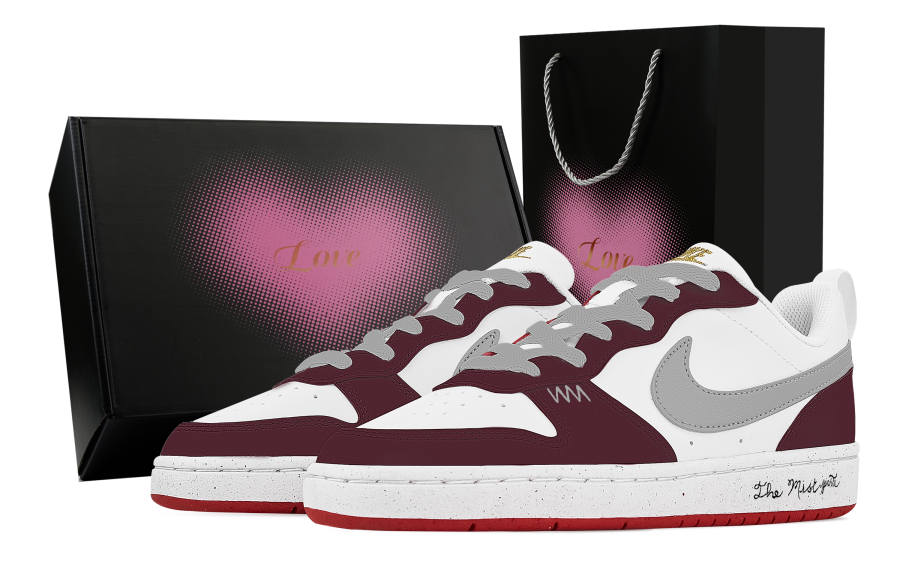 Nike Nike Court Borough Silver Bloom, Heart Box Abrasion Resistant Slip Resistant Low top Skateboard Shoes Unisex Burgundy