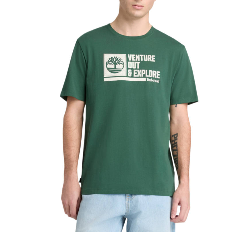 Timberland T Shirts Men's Pine Green Crew Neck Moderate