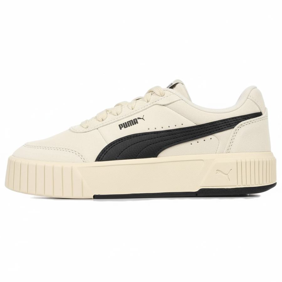 PUMA Carina Mia Leather Lightweight Skateboard Shoes Women's Beige Black