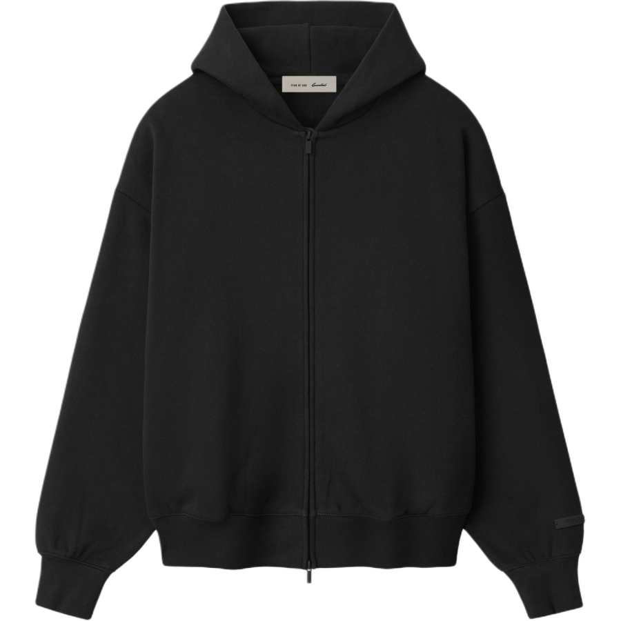 Fear Of God Essentials SS26 CLASSIC FIT FLEECE ZIPUP HOODIE VINTAGE BLACK/WHITE Sweatshirt Unisex
