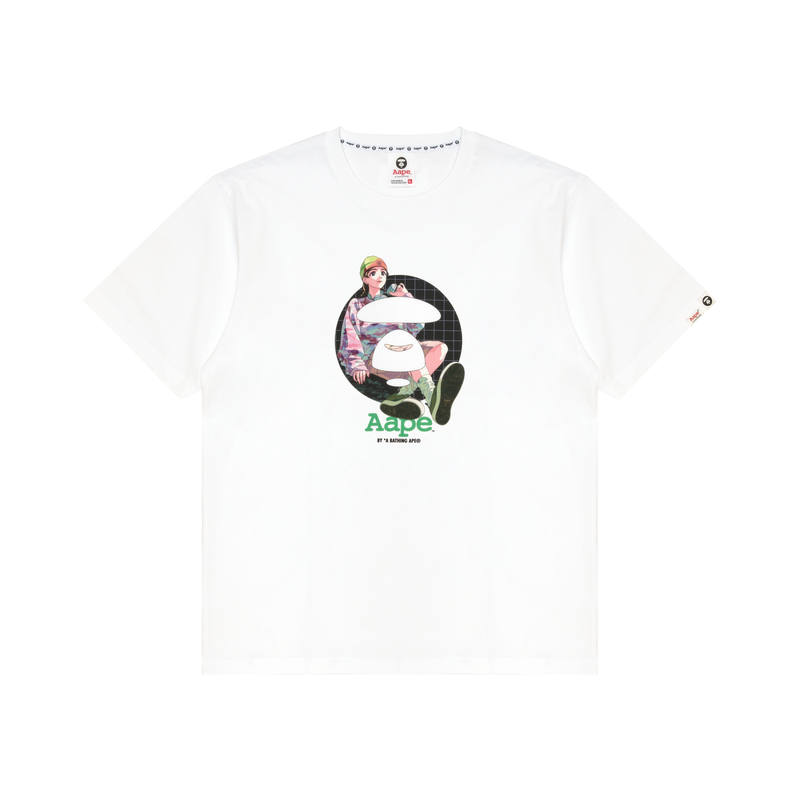 Aape T Shirts Men's White WHX Crew Neck Moderate Straight Fit