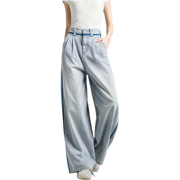 Tonlion Casual Pants Women's Light Denim Blue Moderate Wide Leg Pants