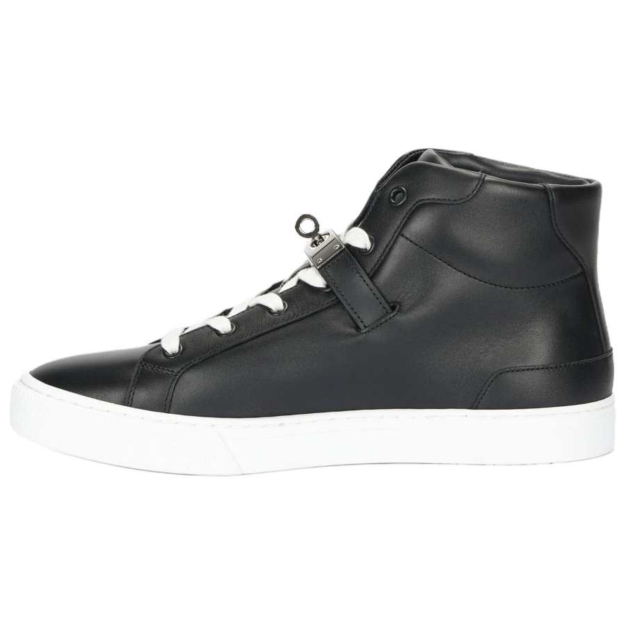 HERMES Daydream Leather High top Skateboard Shoes Men's Black