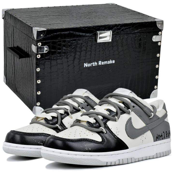 Nike Nike Dunk Abrasion Resistant Slip Resistant Low top Kids' Skateboarding Shoes Black Gray Beige Teenagers