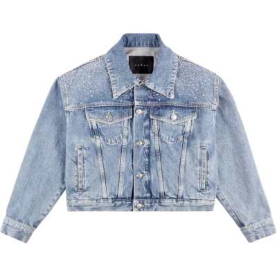 HOGAN Denim Jackets Women's Light Blue Lapel Moderate Straight Fit