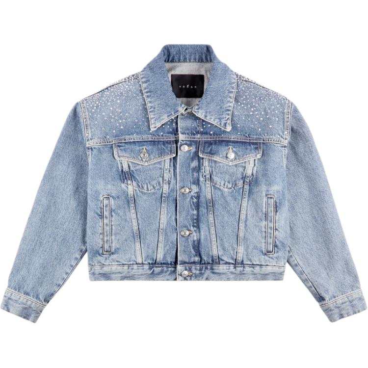HOGAN Denim Jackets Women's Light Blue Lapel Moderate Straight Fit