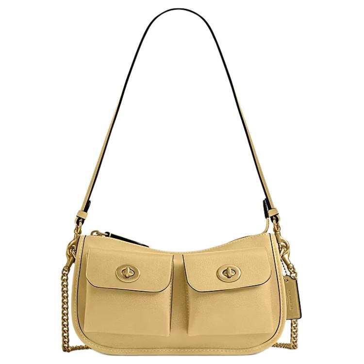 COACH Waverly Cow Leather Crossbody Bag, Shoulder Bag Medium Women's Yellow