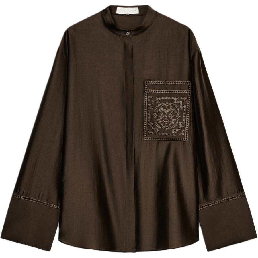 ZARA ZW Shirts Women's Brown Crew Neck Moderate