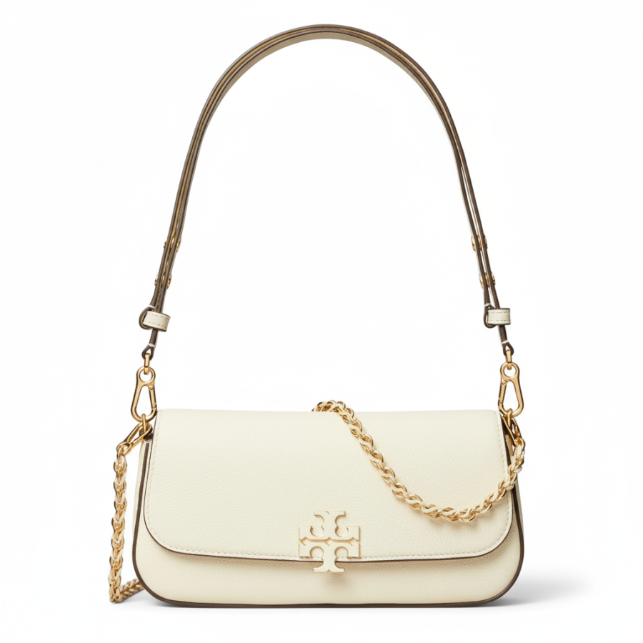 TORY BURCH TORY BURCH Britten Adjustable Strap Pebbled Leather Shoulder Bag Women's White