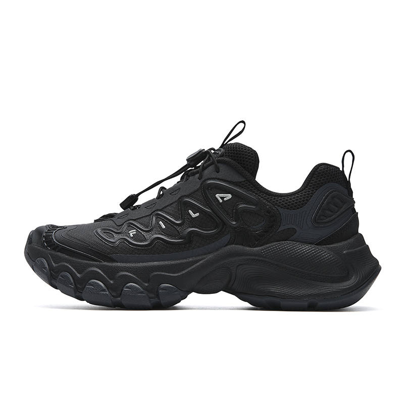 FILA TRUFFLE Cushioning Abrasion Resistant Lightweight Low top Chunky Sneakers Women's Black/Black Sand Gray