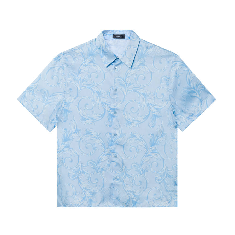 VERSACE VERSACE Shirts Men's Light Blue Lapel Moderate Straight Fit