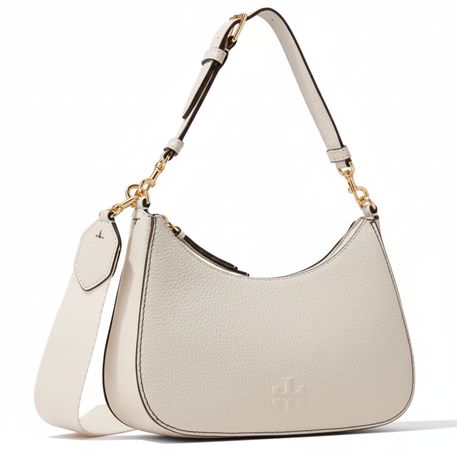 TORY BURCH Pebbled Leather Crossbody Bag, Handbag Women's White