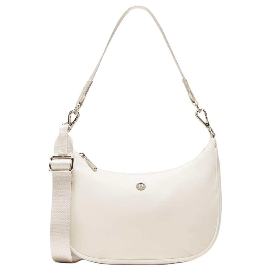 Lululemon City Essentials Nylon Shoulder Bag, Handbag Small Women's Light Ivory White & Silver