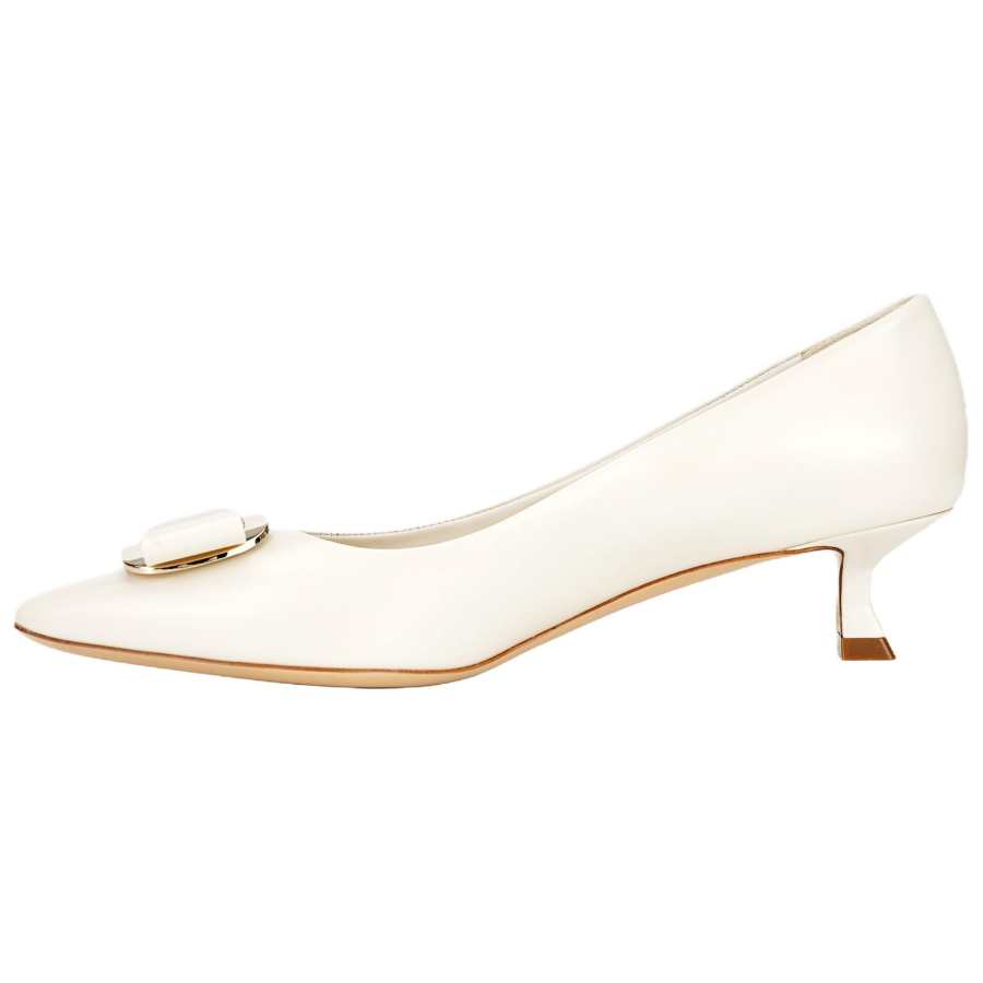 FERRAGAMO Vara Leather Slim Heel High Heels 4cm Women's White