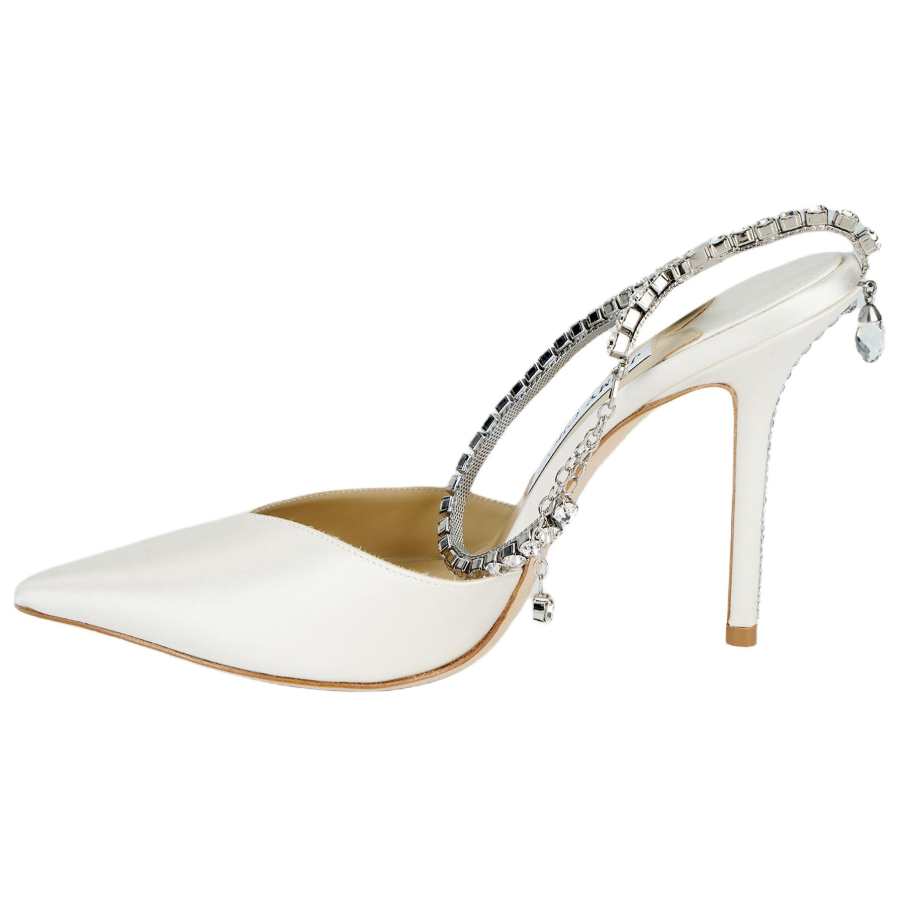 Jimmy Choo Saeda Slim Heel High Heels 10cm Women's Ivory White+Crystal