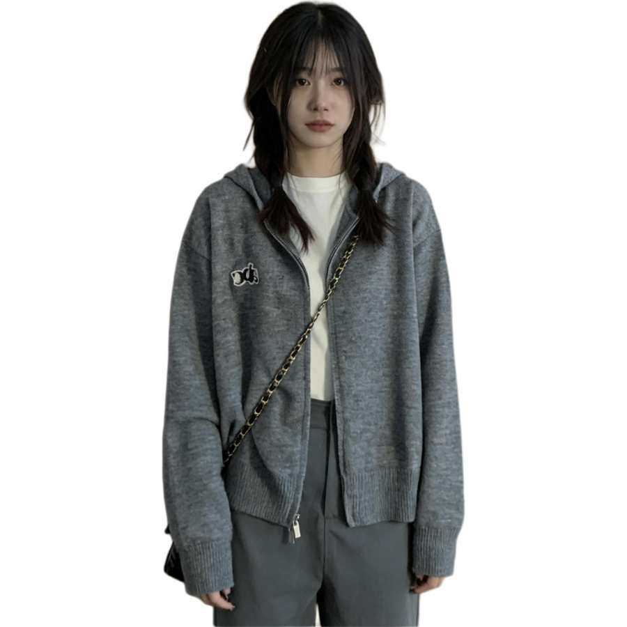 Cotton Gene Knitwear Women's Gray Hooded Thin Cardigan