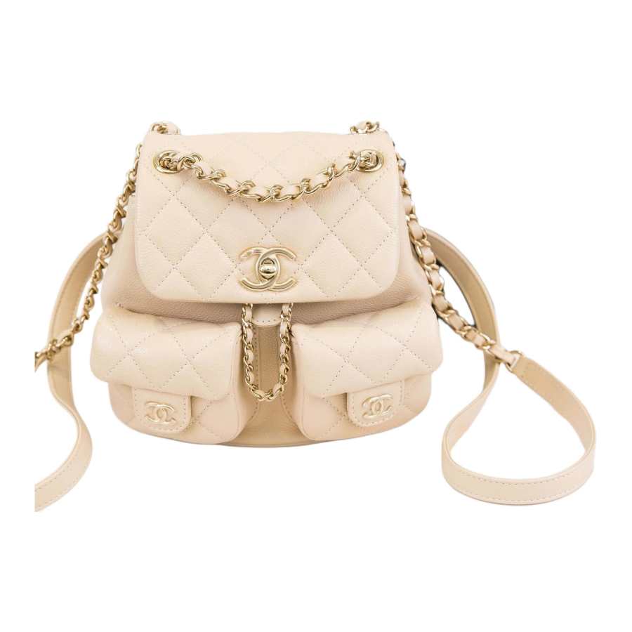 CHANEL Duma Grain Embossed Caviar Cow Leather & Metal Backpack Small Women's Beige