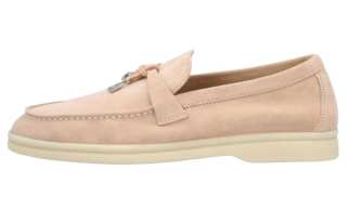 Loro Piana Summer Charms Walk Suede Minimalist Fashion Loafers Women's Pink