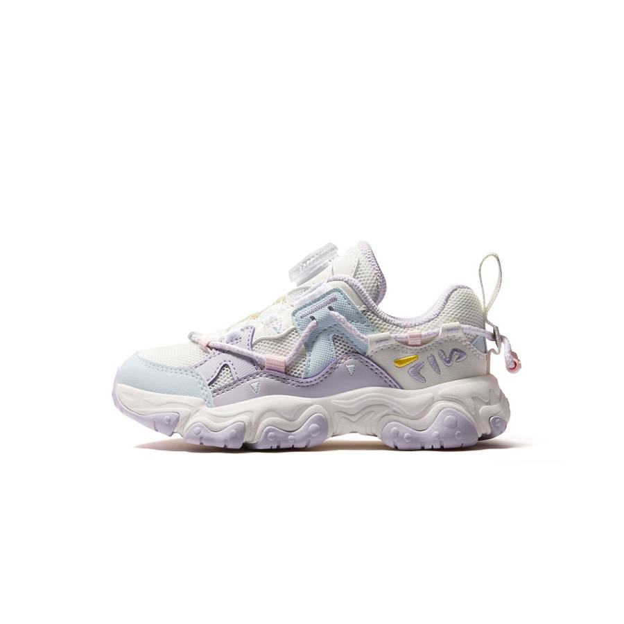 FILA KIDS Heritage FHT Synthetic Leather, Textile Breathable Kids' Running Shoes Snow/Purple Plume