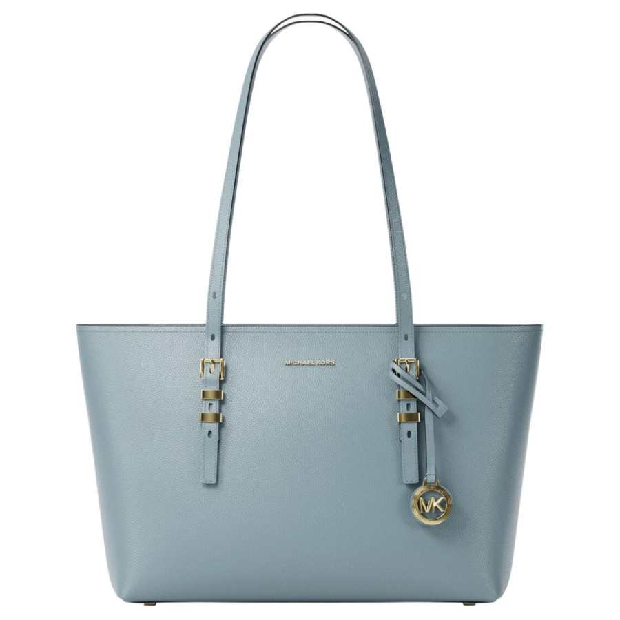MICHAEL KORS Quinn Cow Leather Tote Bag, Shoulder Bag Medium Women's Light Blue