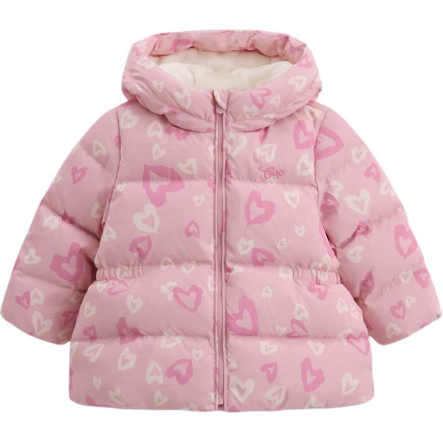 GAP Hooded Zippers Fleece Lined Embroidery Heart Pattern Down Jacket Kids'