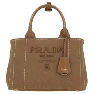 PRADA Fabric With Canvas Tote Handbag Small Women's Brown