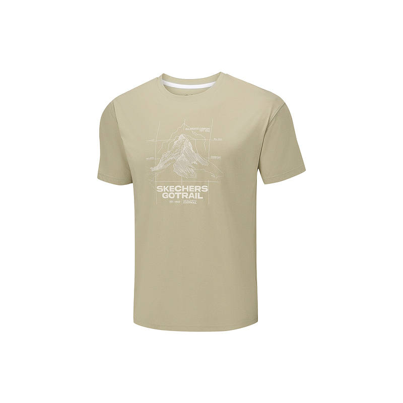Skechers T Shirts Men's Eucalyptus Brown 00R9 Crew Neck Moderate