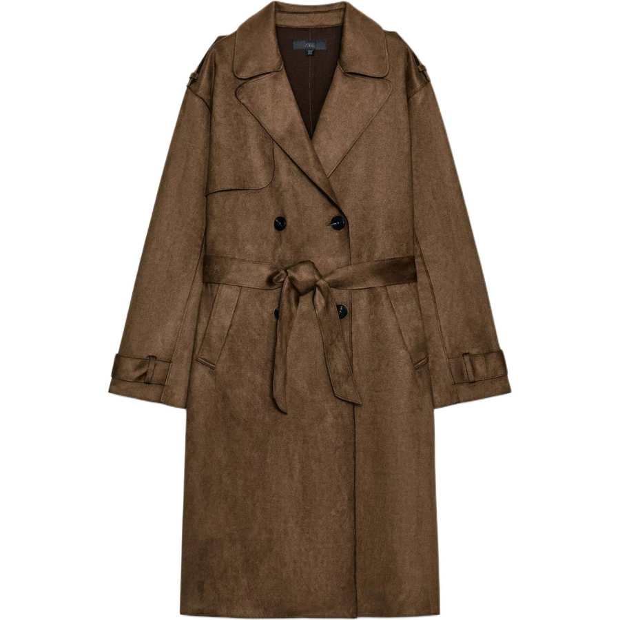 ZARA Trench Coats Women's Brown Lapel Moderate