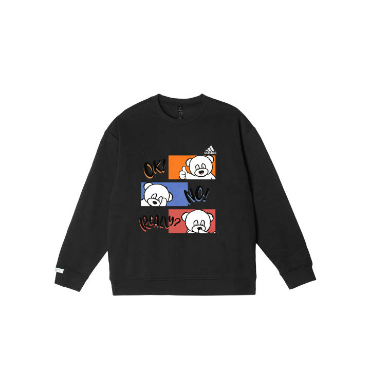 Adidas Adidas LABEL Ladder Bear YMK Print Cartoon Cute Comfortable Minimalist Style Classic Crew Neck Pullover Fleece Lined