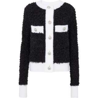BALMAIN Glitter Detailed Contrasted Trim Cardigan