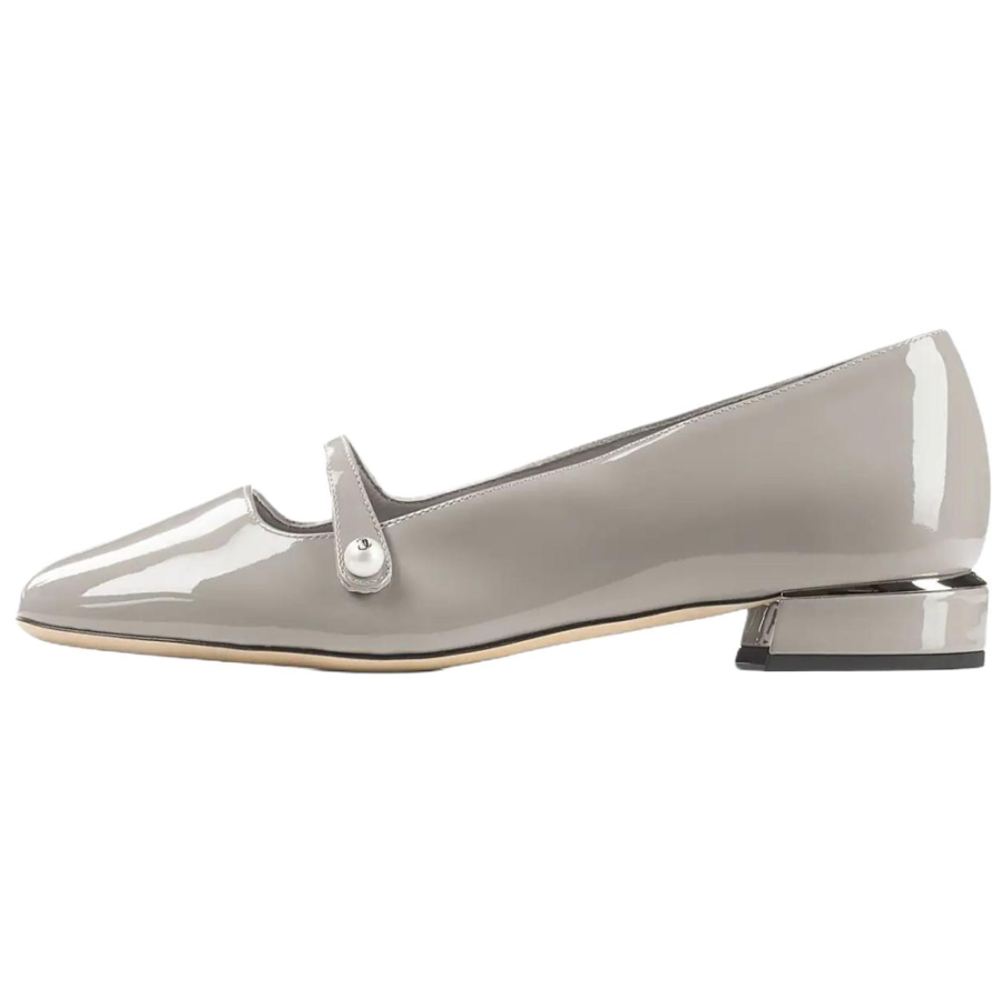 Jimmy Choo Elisa Patent Leather Block Heel Mary Jane Shoes 2.5cm Women's Ecru