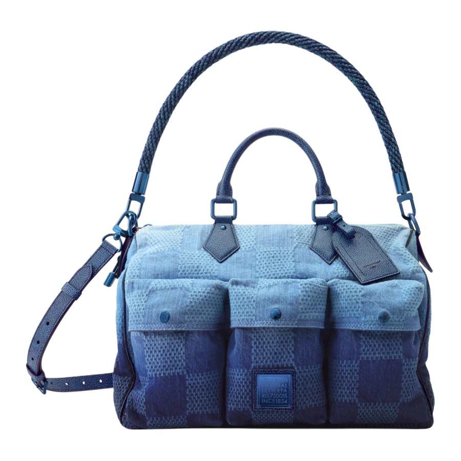 LOUIS VUITTON SpeedyOutdoor Damier Pigment Denim Fabric Shoulder Bag, Crossbody Bag, Handbag 40 Men's Blue