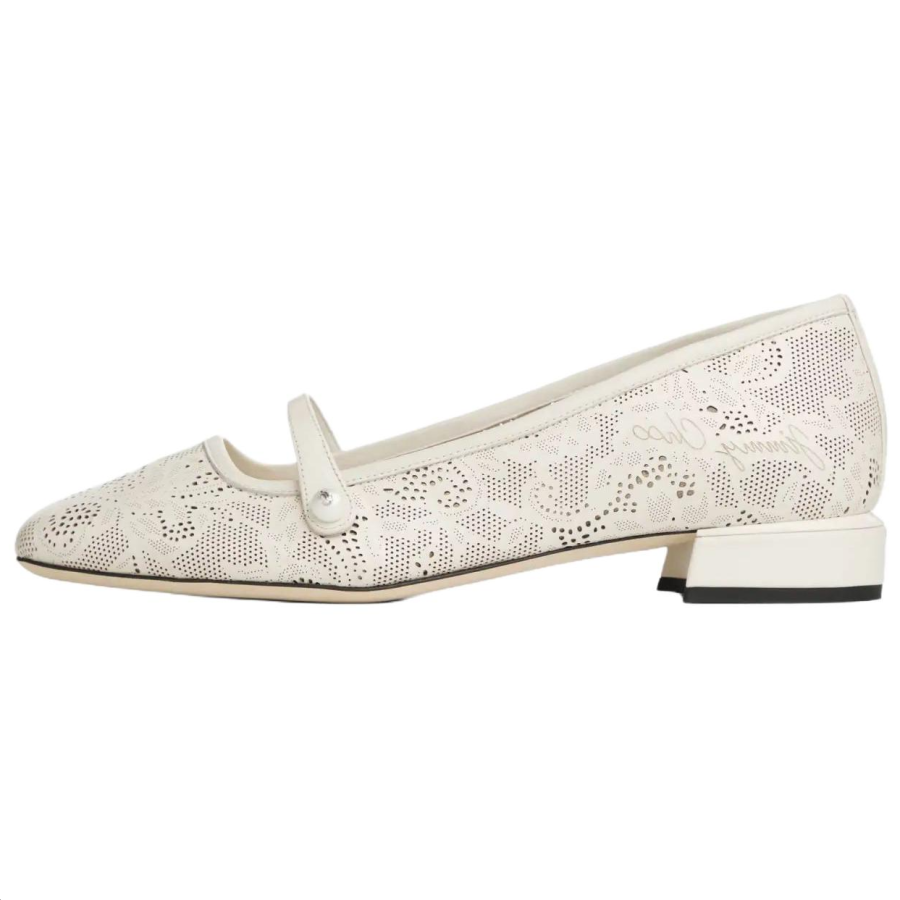 Jimmy Choo Elisa Leather Block Heel Mary Jane Shoes 2.5cm Women's Latte