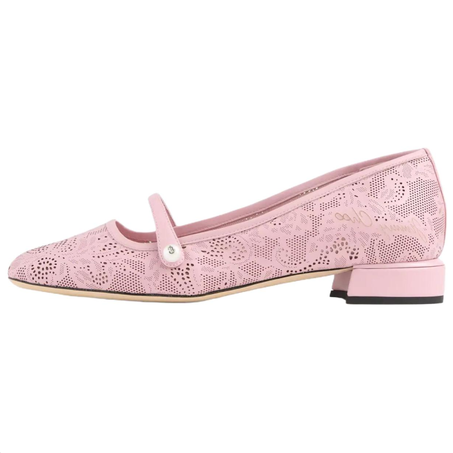 Jimmy Choo Elisa Ballerina Leather Block Heel Mary Jane Shoes 2.5cm Women's Pink