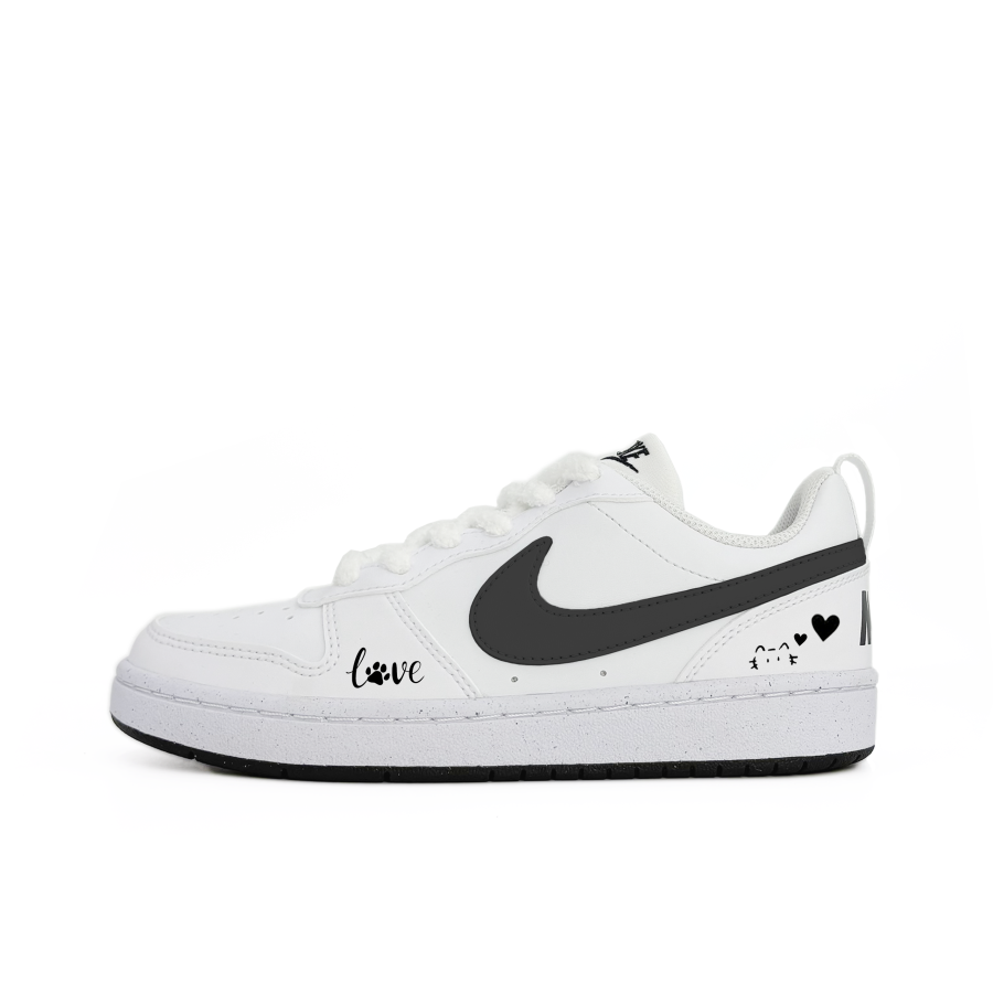 Nike Nike Court Borough Little Black Cat Abrasion Resistant Kids' Skateboarding Shoes Black White Teenagers