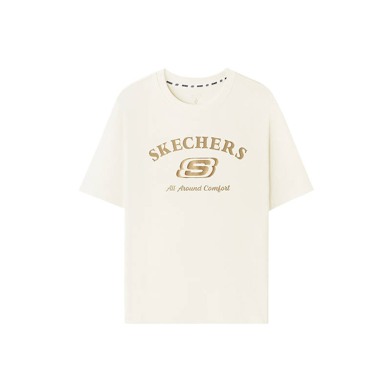 Skechers T Shirts Unisex Marshmallow White 0074 Crew Neck Moderate