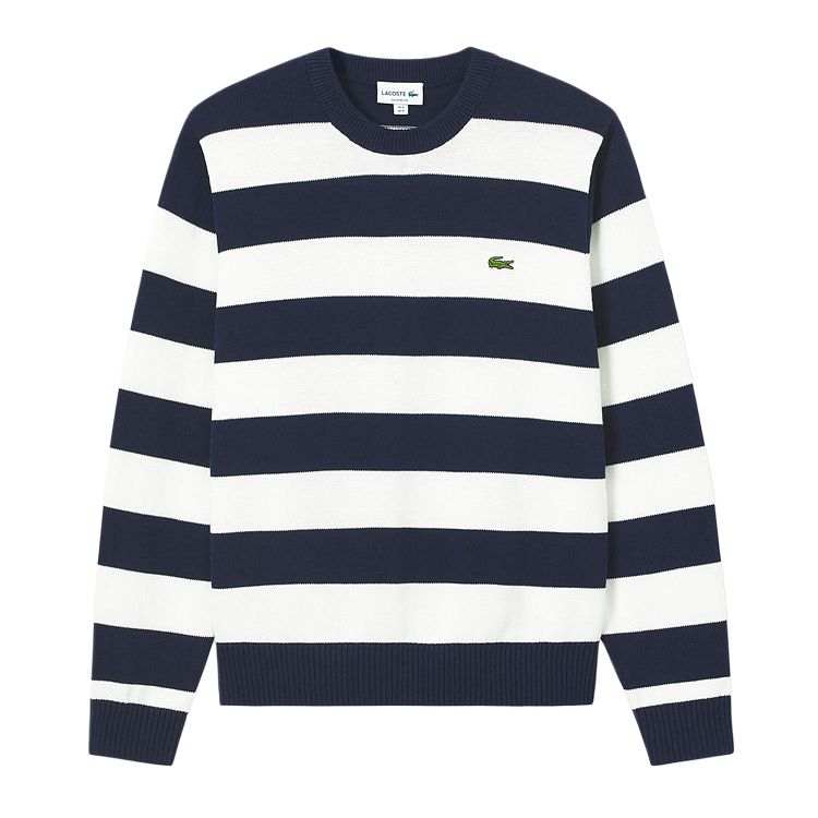 LACOSTE Knitwear Men's HHW/Navy Blue/White Multicolor Crew Neck Moderate Other