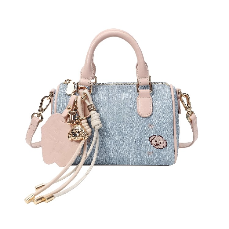 PAYOT Microfiber Synthetic Leather Shoulder Bag, Crossbody Bag, Handbag Women's Denim Blue & Pink