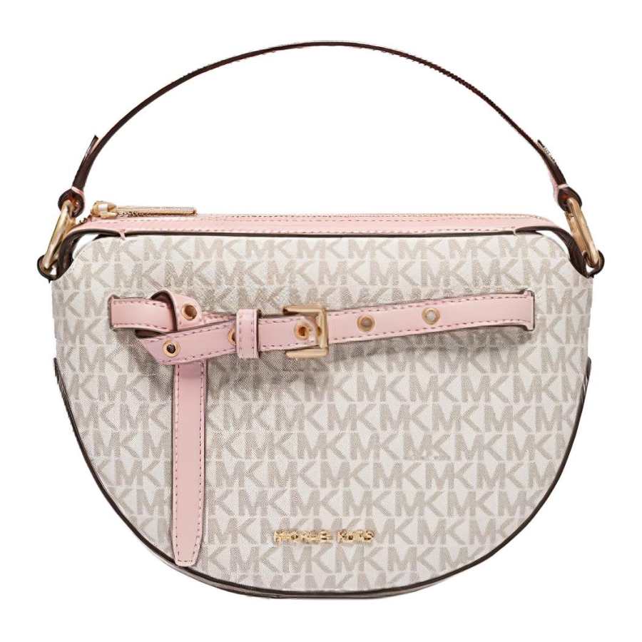 MICHAEL KORS Emilia Leather Handbag, Shoulder Bag, Crossbody Bag Women's Pink Vanilla White Multicolor