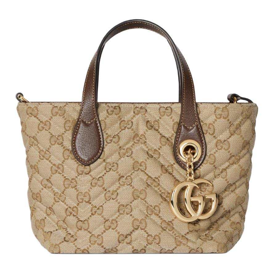 GUCCI GG Marmont GG Canvas Tote Handbag Small Women's Sand & Dark Brown