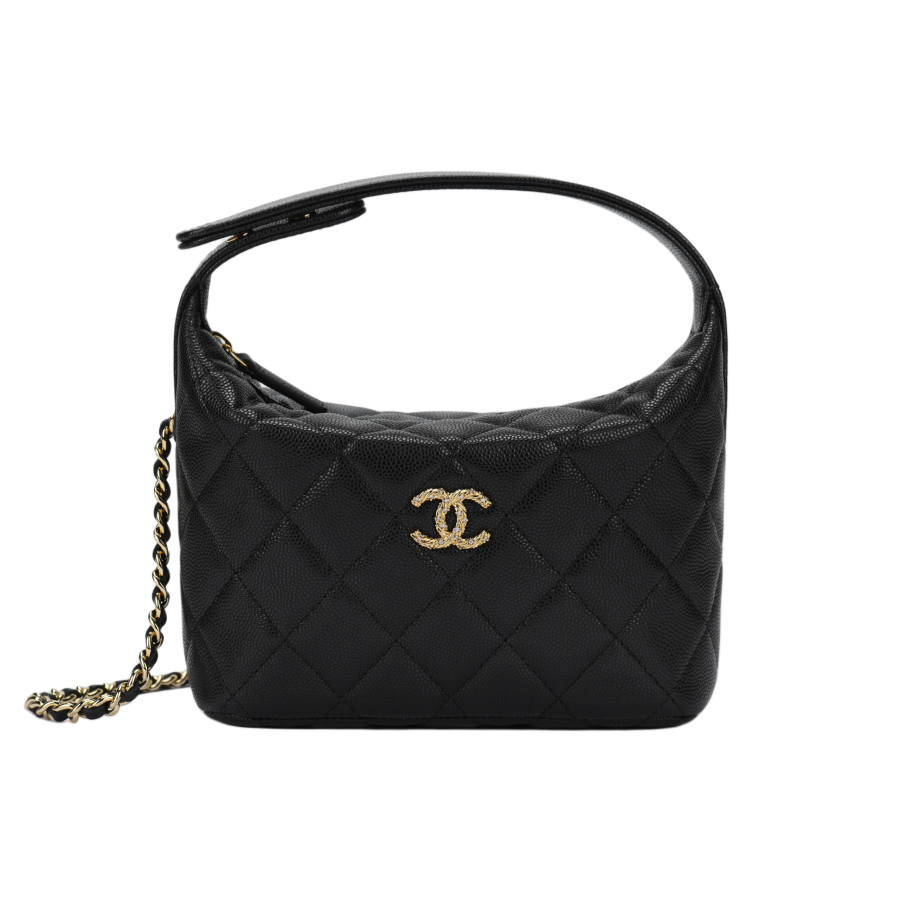CHANEL Shiny Grain Calfskin Handbag Women's Black