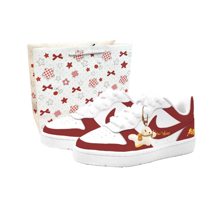 Nike Nike Court Borough 2 Red Age Gold Script, Kung Fu Rabbit Leather Cushioning Abrasion Resistant Slip Resistant Low top