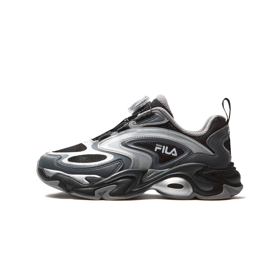 FILA KIDS Heritage FHT Synthetic Leather, Textile Cushioning Breathable Kids' Running Shoes Black/Space Silver Kids'
