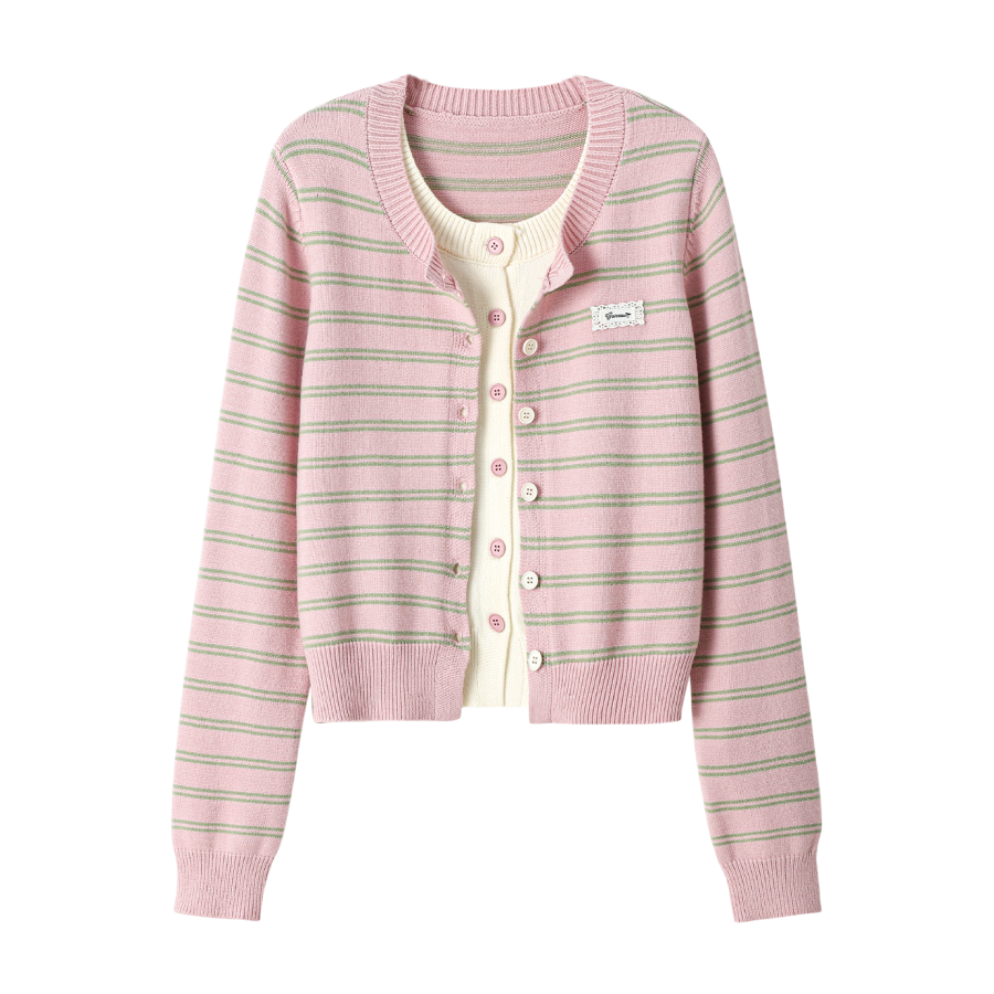 Cotton Gene Knitwear Women's Pink Crew Neck Moderate Mock Two Piece