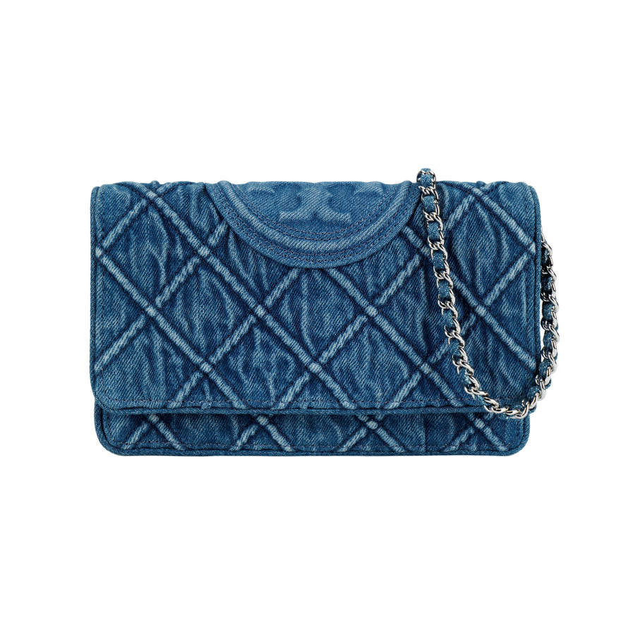 TORY BURCH Fleming Denim With Nappa Leather Shoulder Bag, Crossbody Bag, Wallet Women's Blue