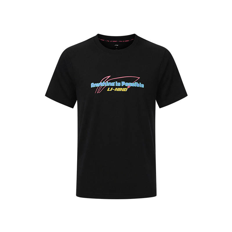 Li-Ning Li Ning T Shirts Unisex Black Crew Neck